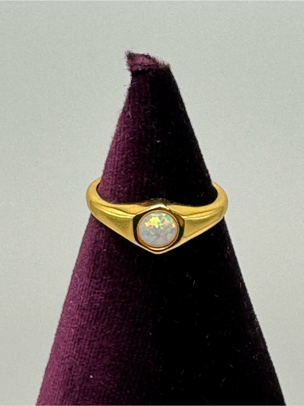 Gold plated Sterling Silver Bezel Opal Ring - White Opal Accent Sz 9.